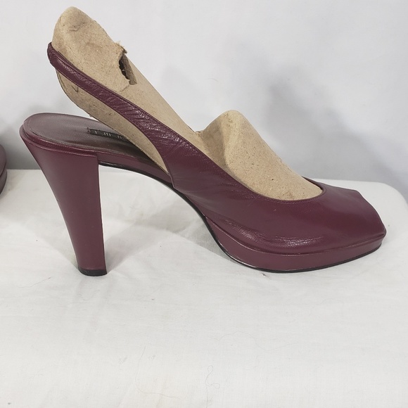 Nine West Burgundy Peep Toe Sling Back Heels 9M - Picture 4 of 8